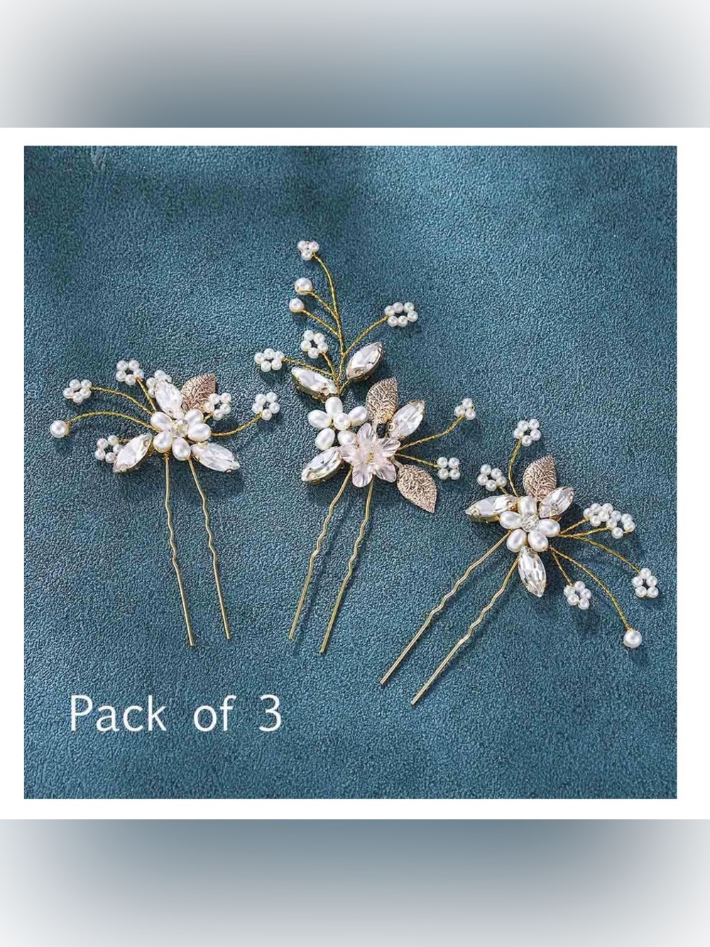 Gold Floral Pearl Bridal Hair Pins - Pack of 3